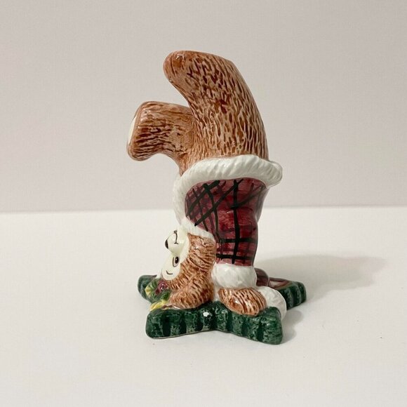 Fitz and Floyd Christmas Tumbling Bear Figurine Red Plaid Santa Suit Stars Chip - Picture 3 of 13